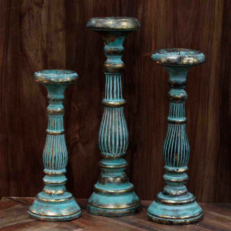 Stredný Vintage Svietnik - Tyrkysovozlatý