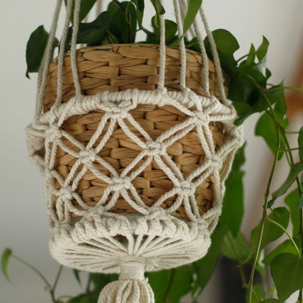 Macramé Závesný Držiak na Kvetináč - Malý Kvetináč