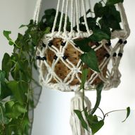 Macramé Závesný Držiak na Kvetináč - Veľký Kvetináč s Korálkami