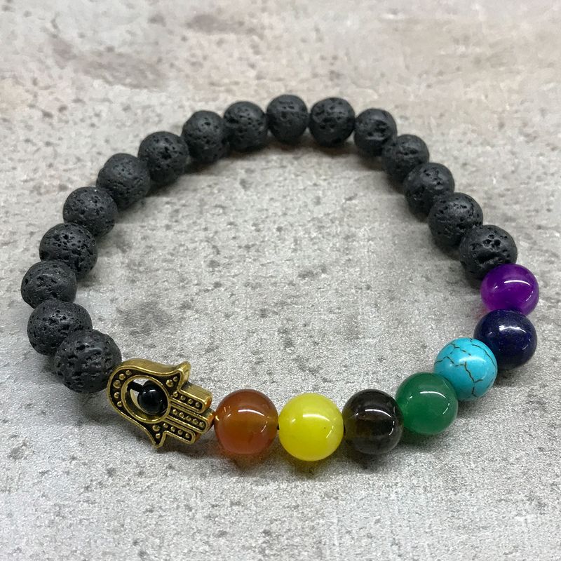 Náramok z Lávového Kameňa - Čakra/Hamsa
