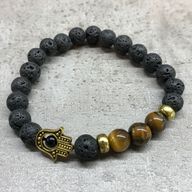Náramok z Lávového Kameňa - Tigrie Oko & Hamsa