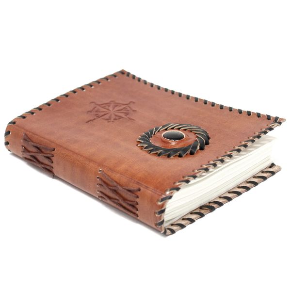 Kožený Zápisník -Čierny Onyx a Kompas  17x12 cm