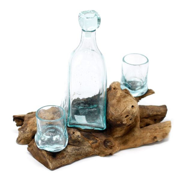 Roztavené Sklo na Dreve - Whiskey Set