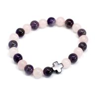 Sada 2 Náramkov Priateľstva z Drahých Kameňov - Láska - Amethyst a Ruženín