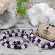 Sada 2 Náramkov Priateľstva z Drahých Kameňov - Láska - Amethyst a Ruženín