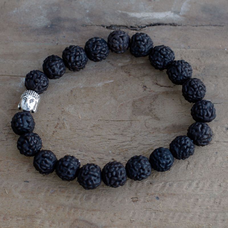 Rudraksha Mala Buddha Náramok - Tmavý