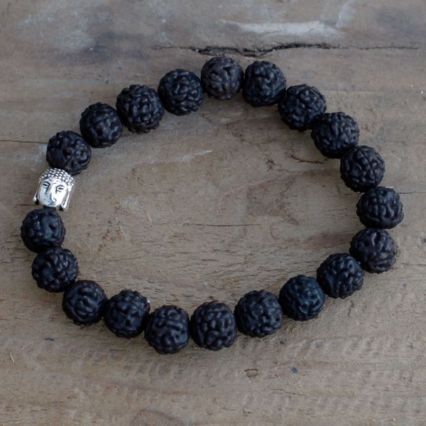 Rudraksha Mala Buddha Náramok - Tmavý