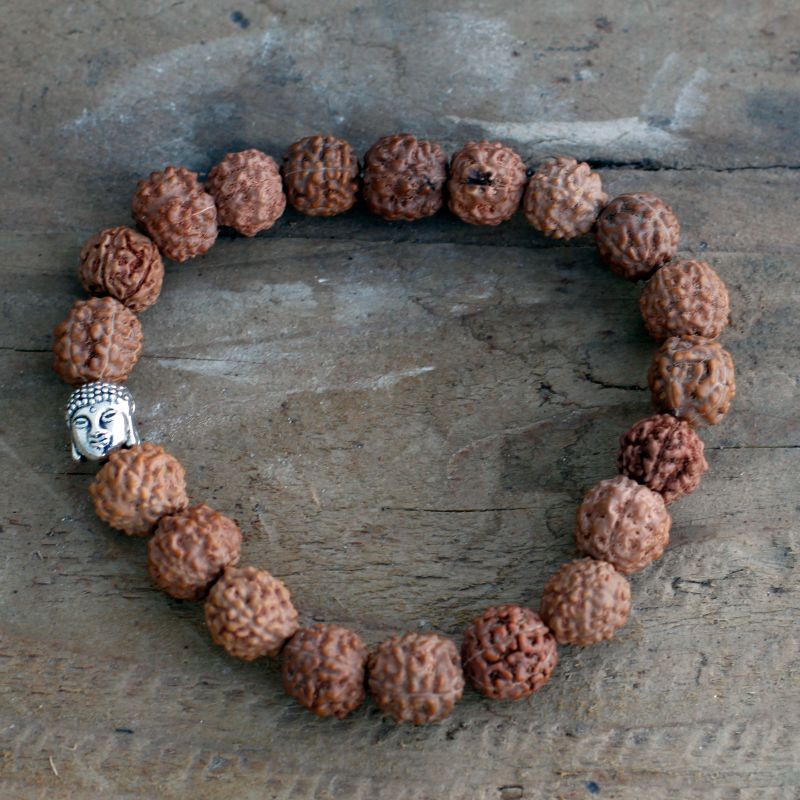 Rudraksha Mala Buddha  Náramok  - Hnedý