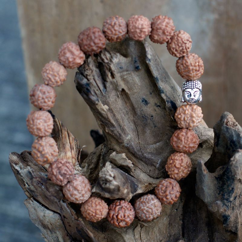 Rudraksha Mala Buddha  Náramok  - Hnedý