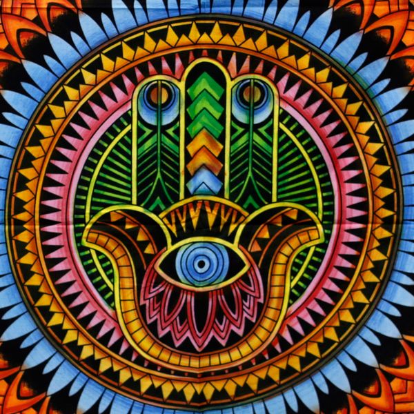 Ručne Maľovaný Bavlnený Obraz  - Hamsa