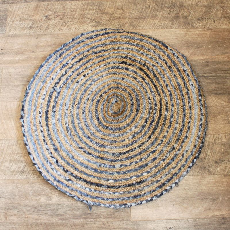 Okrúhly Koberec z Juty a Recyklovanej Rifloviny - 90 cm