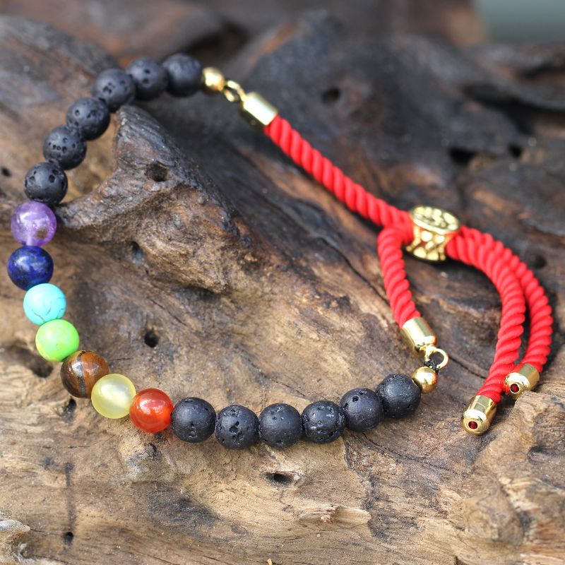 18K Pozlátený Náramok z Drahokamov - Lávový Kameň Chakra