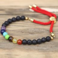 18K Pozlátený Náramok z Drahokamov - Lávový Kameň Chakra