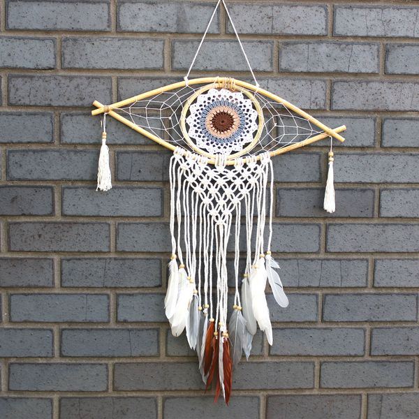 Ochranný Lapač Snov - Stredný - Macramé - Biela / Šedá / Hnedá