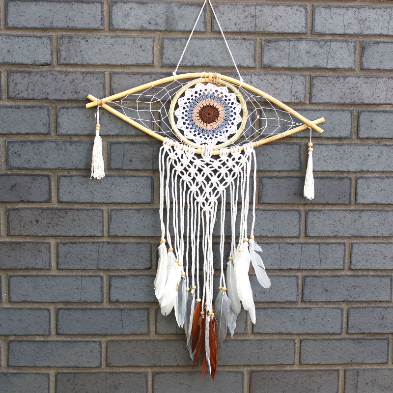Ochranný Lapač Snov - Stredný - Macramé - Biela / Šedá / Hnedá