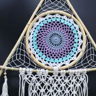Ochranný Lapač Snov - Veľký - Macramé - Pyramída Biela/ Tyrkysová