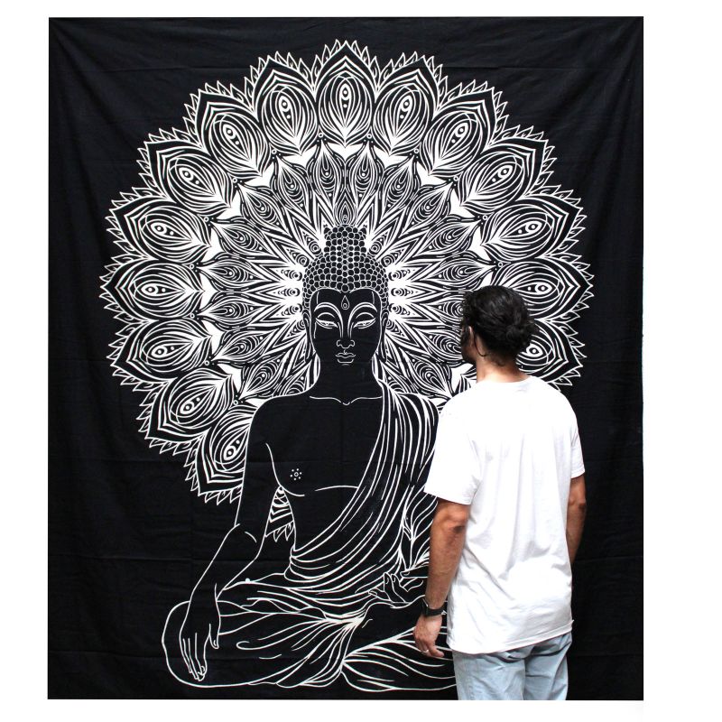 Black & White Prikrývka na Posteľ (Dvojlôžko) - Budha