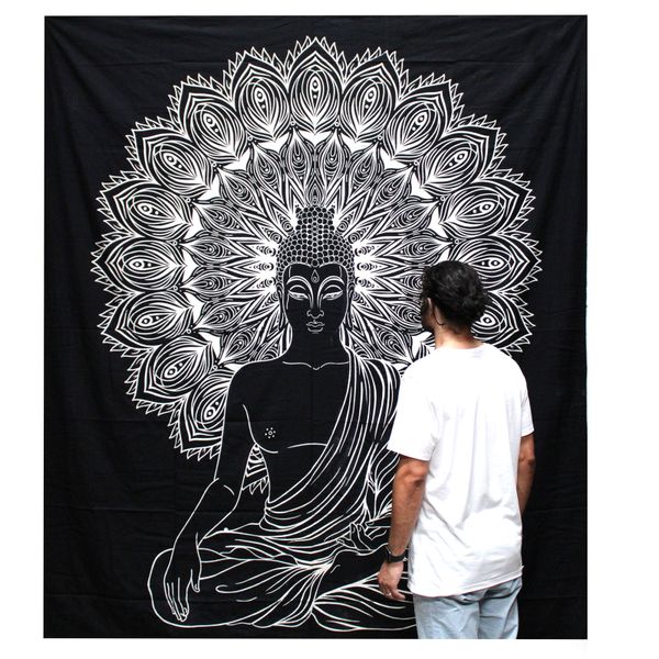 Black & White Prikrývka na Posteľ (Dvojlôžko) - Budha