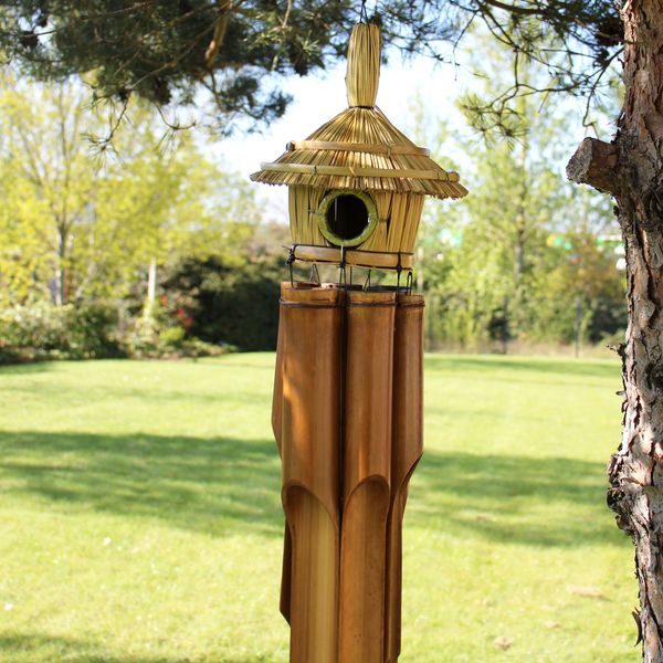 Veľká Okrúhla Vtáčia Búdka z Morskej Trávy so Zvonkohru 56x20cm