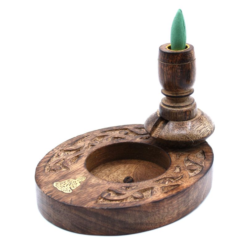 Stojan na Vonné Kužele "Tečúci Dym" - Mangové Drevo - Malý - Buddha