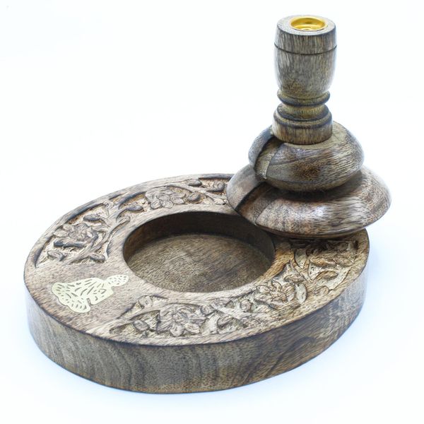 Stojan na Vonné Kužele "Tečúci Dym" - Mangové Drevo - Stredný - Buddha