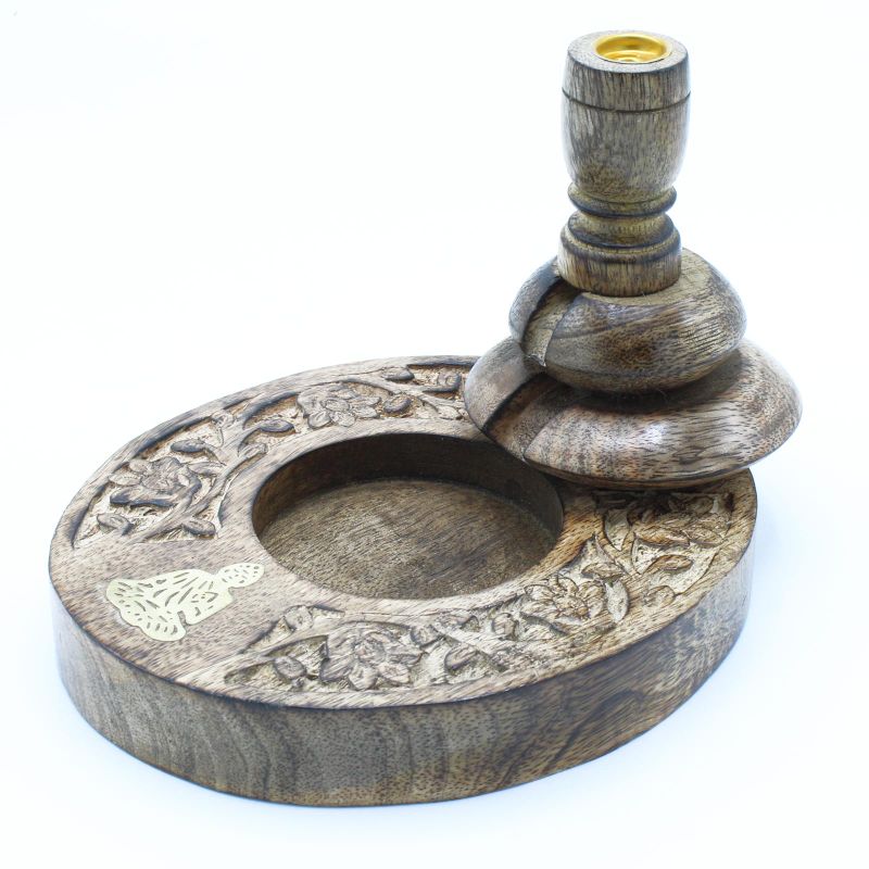 Stojan na Vonné Kužele "Tečúci Dym" - Mangové Drevo - Stredný - Buddha