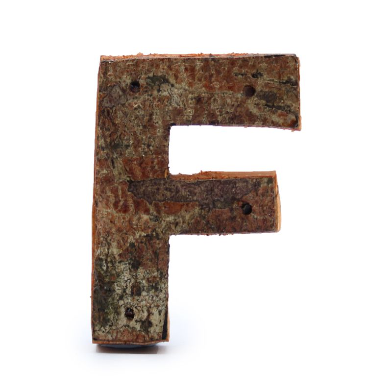 Rustikálne Písmená z Drevenej Kôry - "F"  - 7cm