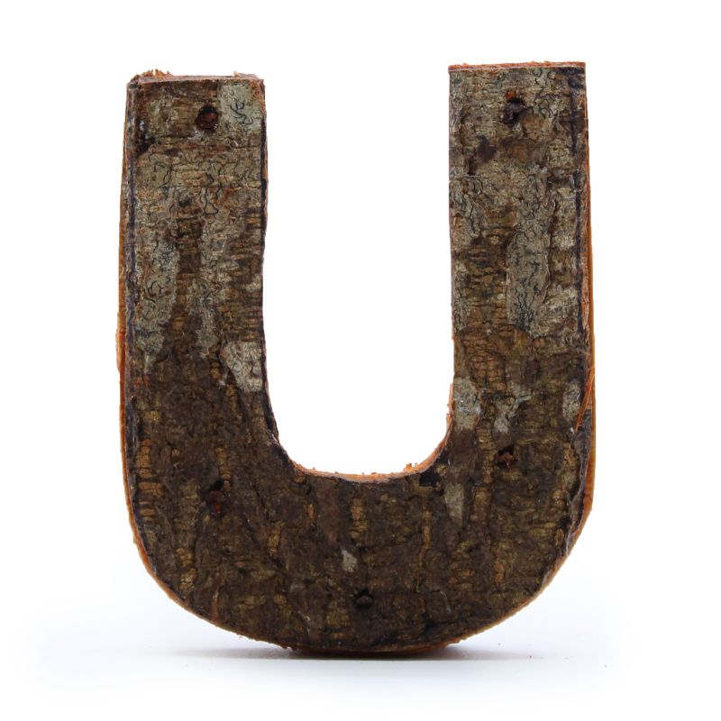 Rustikálne Písmená z Drevenej Kôry - "U"  - 7cm