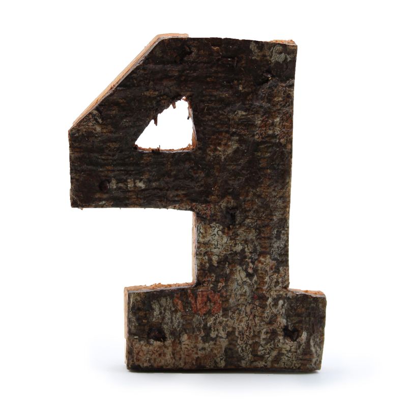 Rustikálne Čísla z Drevenej Kôry - "4"  - 7cm