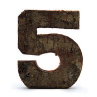 Rustikálne Čísla z Drevenej Kôry - "5"  - 7cm