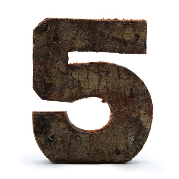 Rustikálne Čísla z Drevenej Kôry - "5" - 7cm