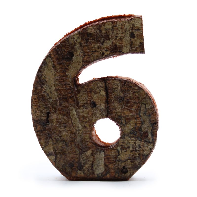 Rustikálne Čísla z Drevenej Kôry - "6"  - 7cm