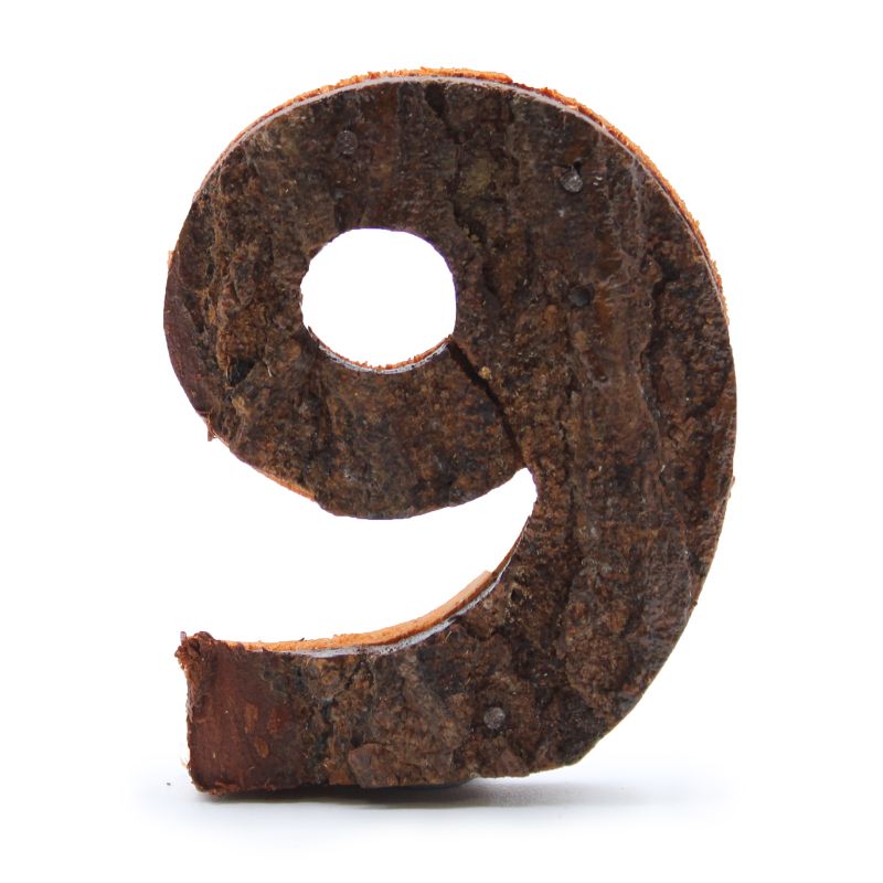 Rustikálne Čísla z Drevenej Kôry  - "9"  - 7cm