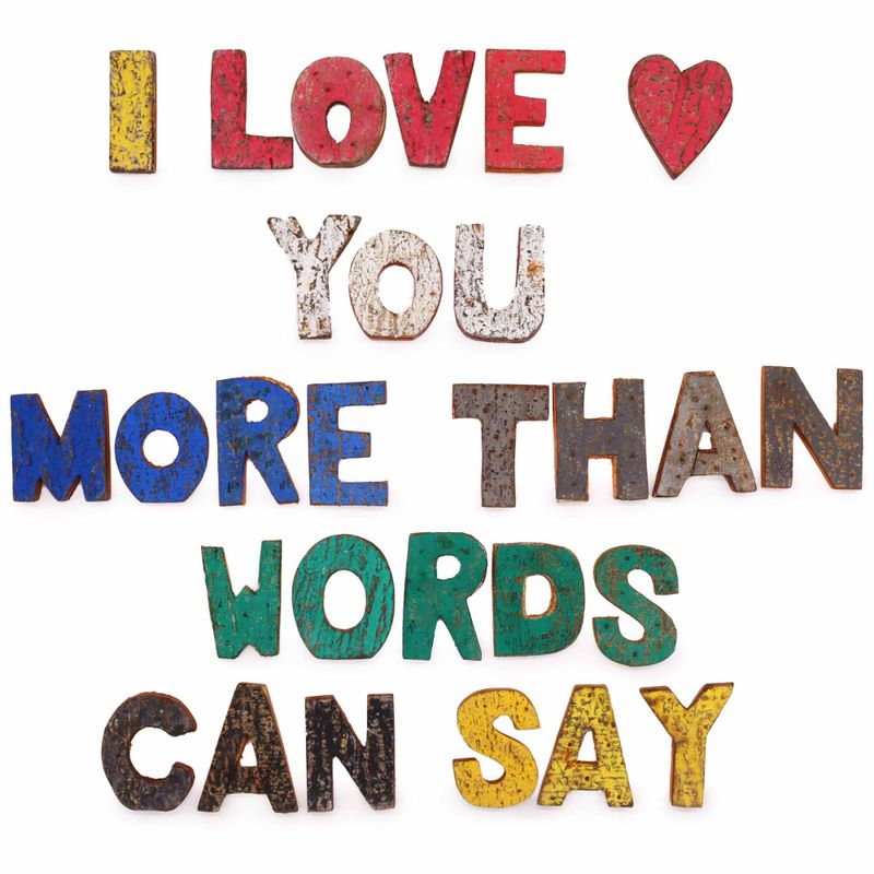 Rustikálne Písmená z Drevenej Kôry Farebné - I love you more than words can say..