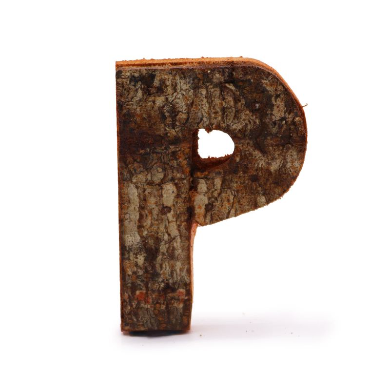 Rustikálne Písmená z Drevenej Kôry - "P"  - 7cm
