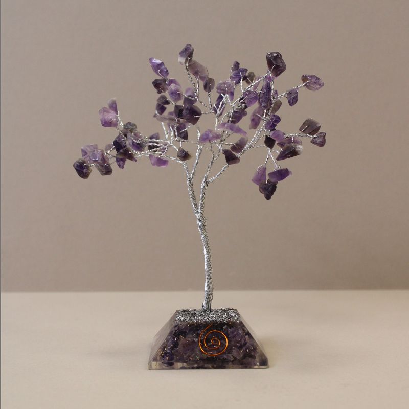 Stromček Šťastia s Orgonitovým Podstavcom - 80 Kamienkov - Amethyst