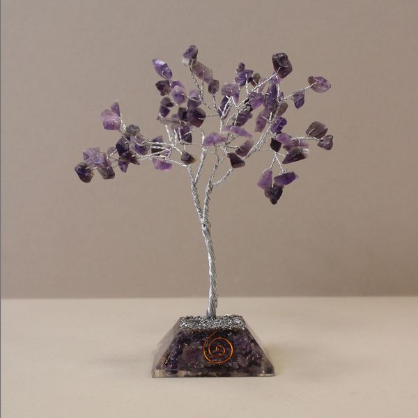 Stromček Šťastia s Orgonitovým Podstavcom - 80 Kamienkov - Amethyst