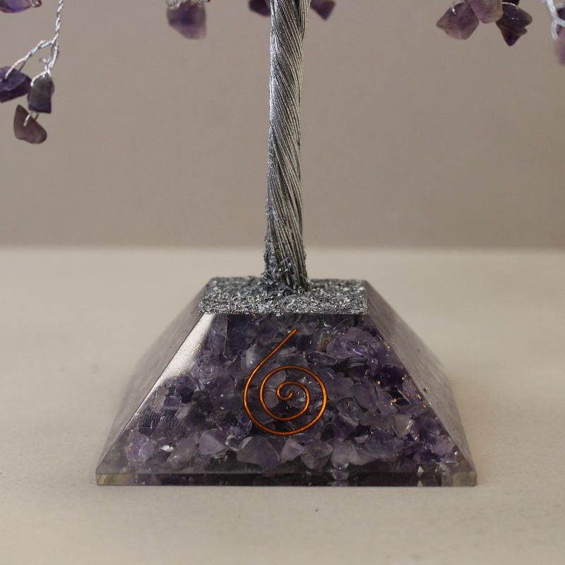 Stromček Šťastia s Orgonitovým Podstavcom - 320 Kamienkov - Amethyst