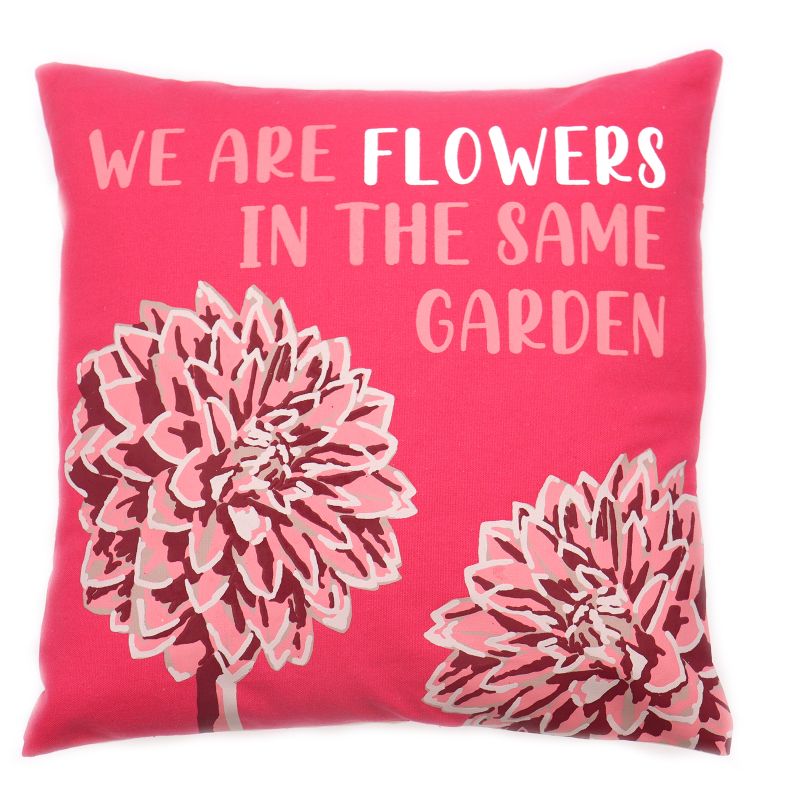 Bavlnená Obliečka na Vankúš s Potlačou - We are Flowers - Olivová, Ružová a Prírodná