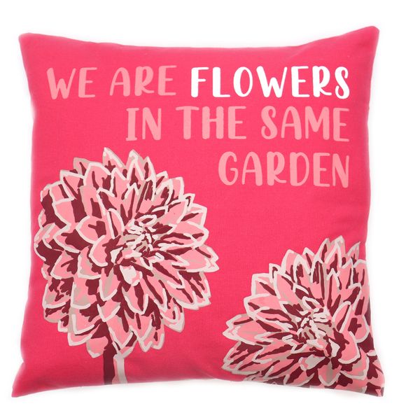 Bavlnená Obliečka na Vankúš s Potlačou - We are Flowers - Olivová, Ružová a Prírodná