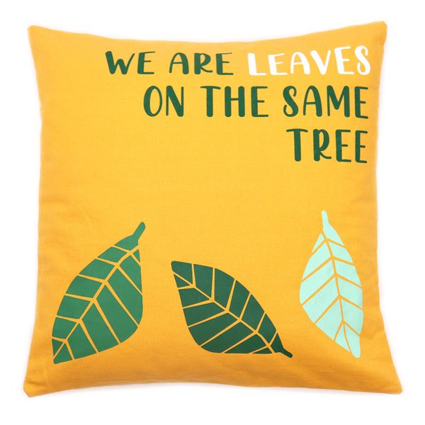 Bavlnená Obliečka na Vankúš s Potlačou - We are Leaves - Žltá, Modrá a Prírodná