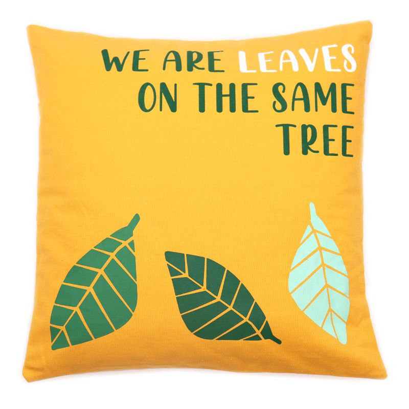 Bavlnená Obliečka na Vankúš s Potlačou - We are Leaves - Žltá, Modrá a Prírodná