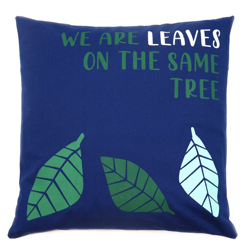 Bavlnená Obliečka na Vankúš s Potlačou - We are Leaves - Žltá, Modrá a Prírodná
