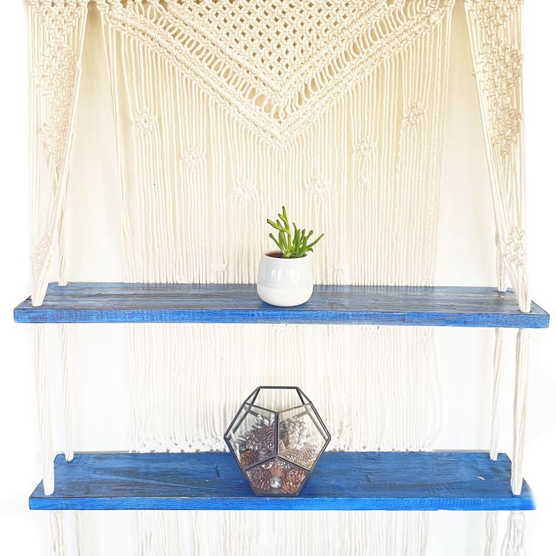 Prírodné Závesné Poličky Macrame – Modré