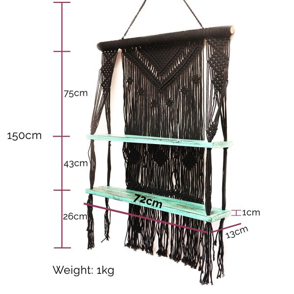 Prírodné Závesné Poličky Macrame – Modré