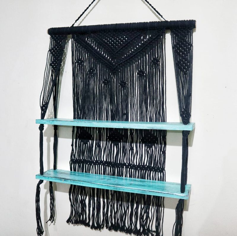 Čierne Závesné Poličky Macrame – Tyrkysové