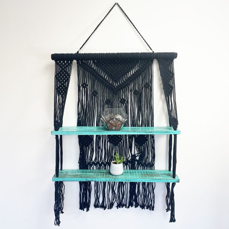 Čierne Závesné Poličky Macrame – Tyrkysové
