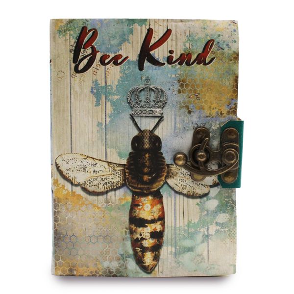 Kožený Zápisník "Bee Kind" Rozstrapkané Okraje Strán