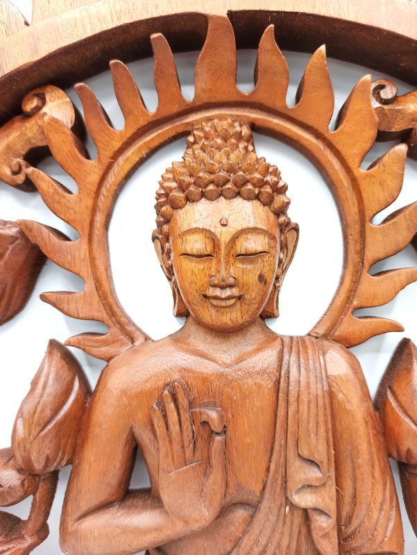 Vyrezávaný Drevený Obraz - Budha a Lotus 40cm