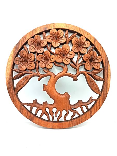 Vyrezávaný Drevený Obraz - Strom Života Frangipani 40cm